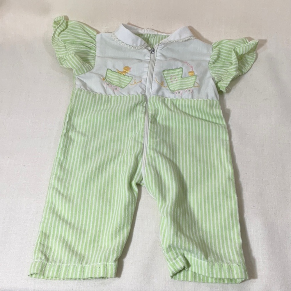 Vintage Green and White Baby Romper 0-3 months